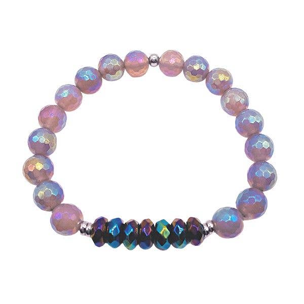 Positive Purpose : bracelet en agate noire arc-en-ciel et agate grise pour la vente par Featherly