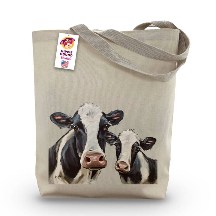 Mom and Baby Cow Tote Bag, Gusset Tote Bag, Farmhouse Tote for wholesale by Hippie Hound Studios