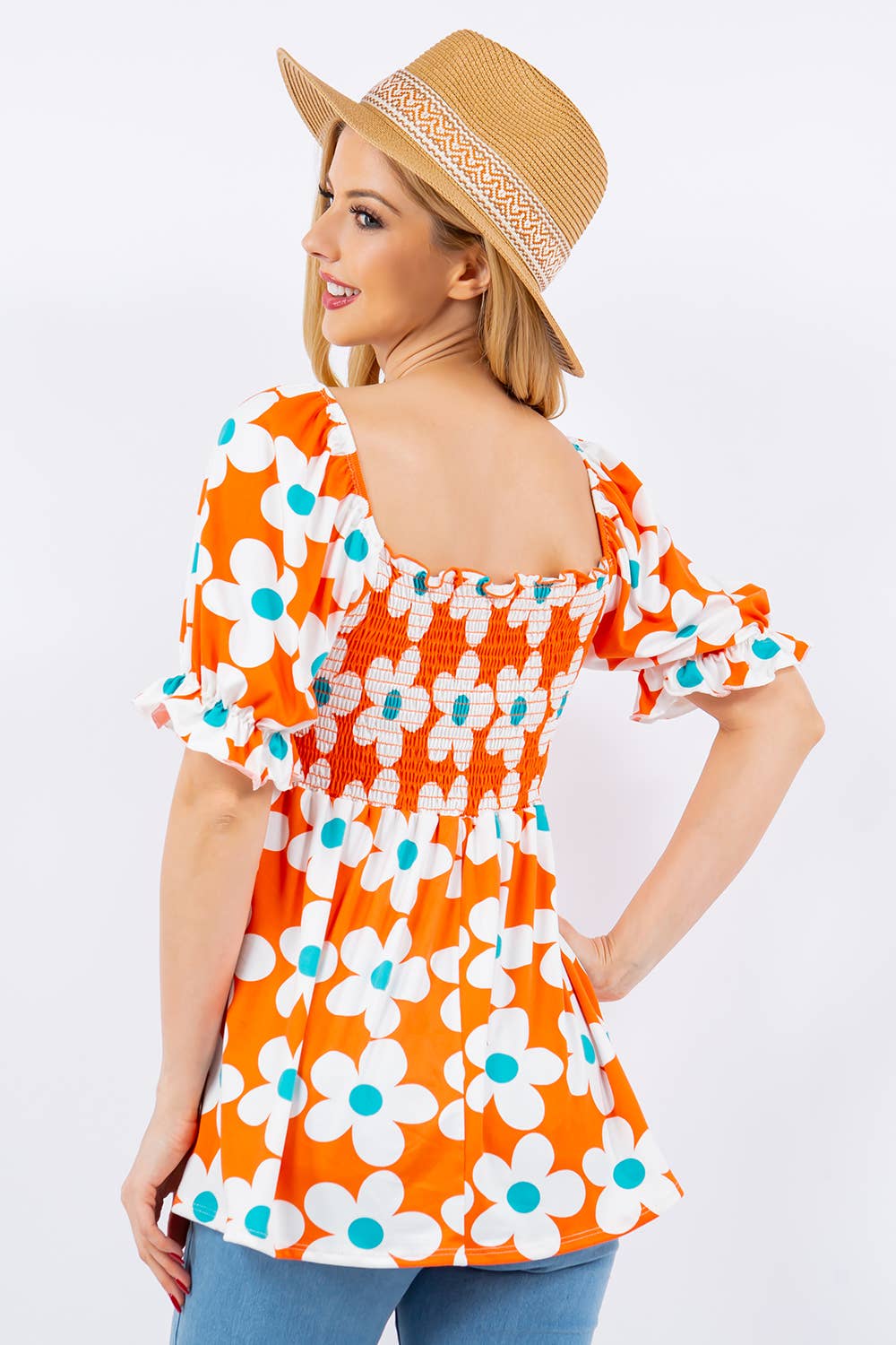 Celeste Clothing - Vendita all'ingrosso Tunica - Donna - TOP CON STAMPA FLOREALE CON MANICHE A PALLONCINO -CT43822A5