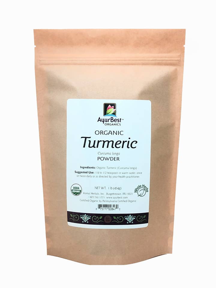 Wholesale Spices & Herbs - Turmeric Powder, Organic 1 lb (454g) Bag for wholesale by Komal Herbals, Inc