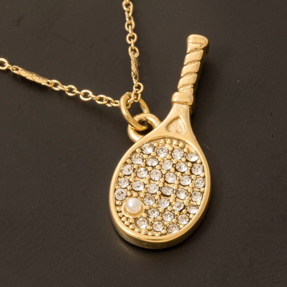 G Stainless Steel Cz And Pearl Pave Tennis Racket Pendant for wholesale on Faire1