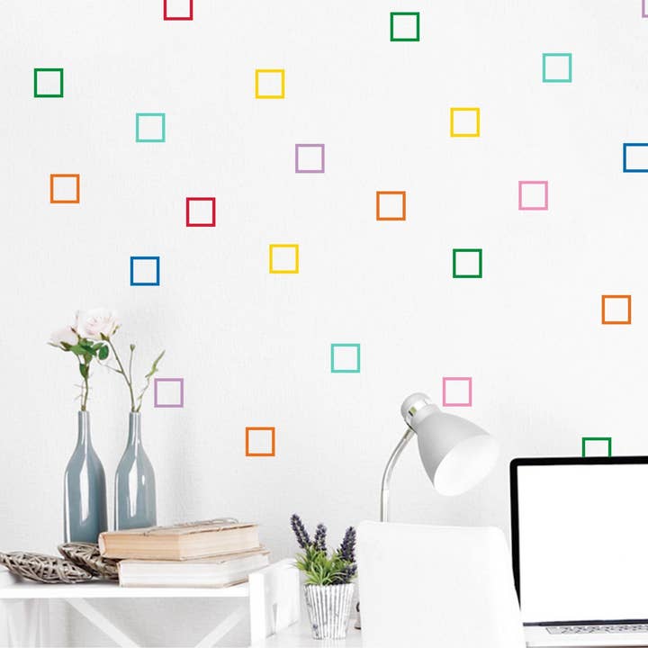 Autocolantes de Parede Quadrados, Decalques de Parede Quadrados Contornados, Autocolantes de Parede para Quarto de Bebé Escandinavo, Autocolantes de Formas Geométricas, Decoração de Parede Interior Moderna por atacado de Decals Online