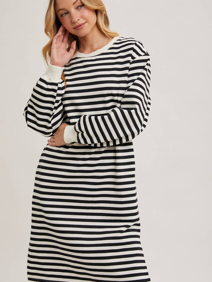 Bluivy - Wholesale Dress - Women's - STRIPED FRENCH TERRY MIDI DRESS