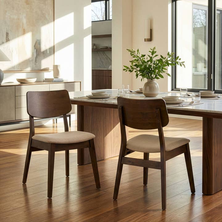 Glamour Home - Wholesale Chair - Set of 2 Astin Dark Brown Wood Chair with Beige Fabric Seat