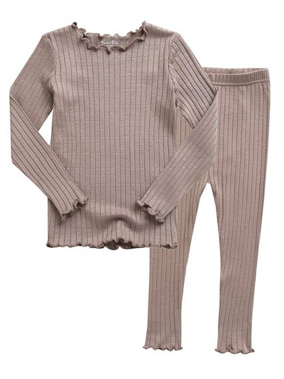 Shirring Modal Beige Long Sleeve PJs for wholesale on Faire