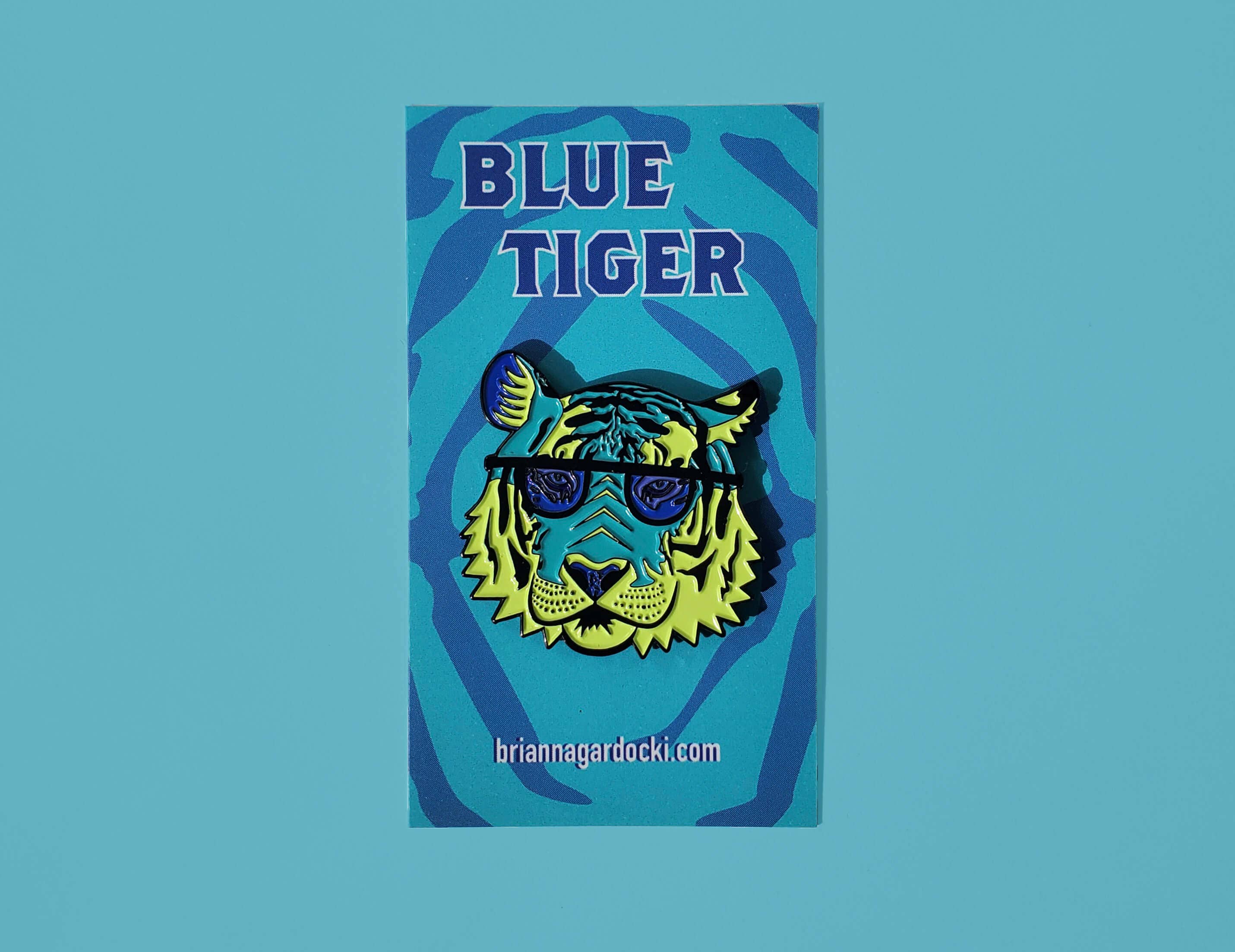 Brianna Gardocki Art - Wholesale Lapel Pin/Button - Pink and Blue Tiger Enamel Pin, Cool, Cat0