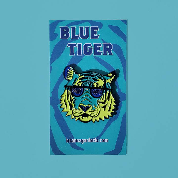 Brianna Gardocki Art - Wholesale Lapel Pin/Button - Pink and Blue Tiger Enamel Pin, Cool, Cat