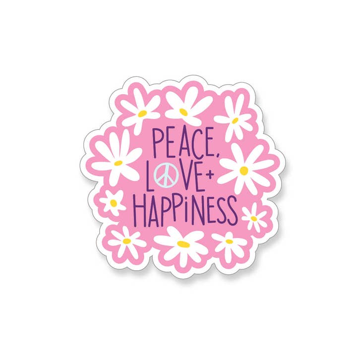 Peace Love Happiness Daisy Vinyl Sticker for wholesale by Apartment 2 Cards