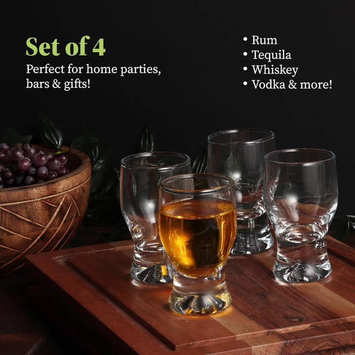 Garden Guru Lawn & Garden Tools - Wholesale Shot Glass - QUAFFER Shot Glass Set of 4 – Elegant Clear Shot Glasses