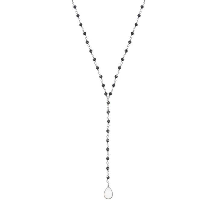 .925 Silver Svart Spinell Rosenkrans Lariat för wholesale av Adornia