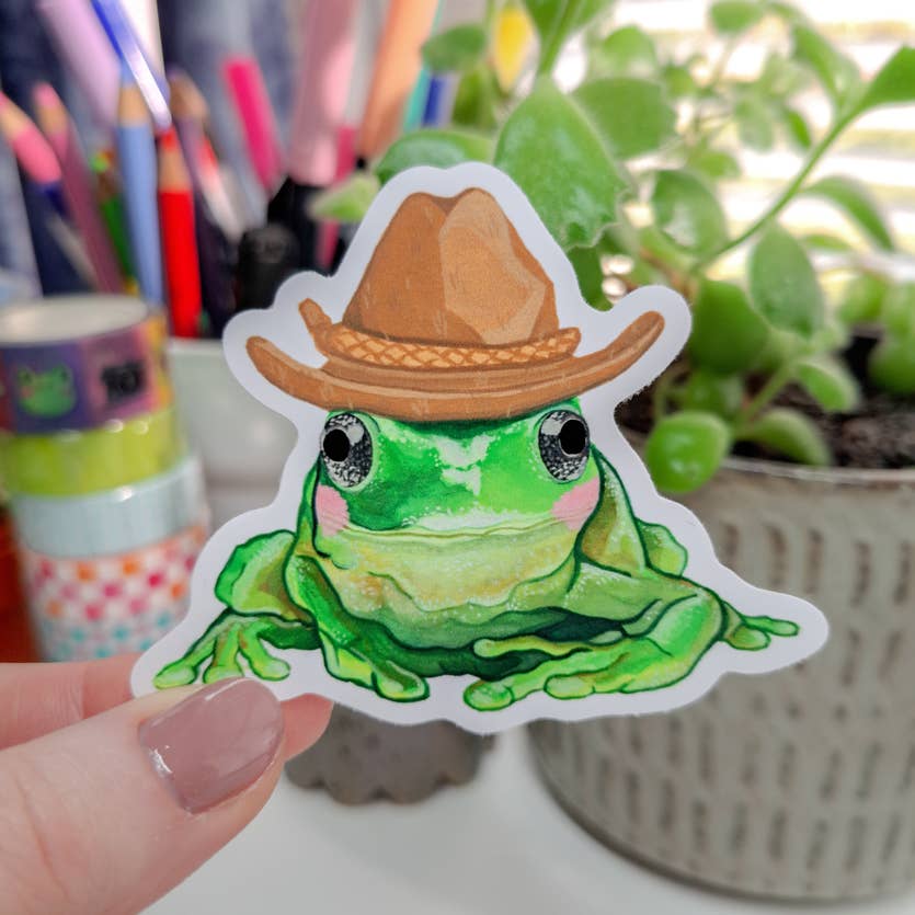 Emily Peet Illustration - Wholesale Sticker - Cowboy Frog Sticker | Cowboy, western, cute, silly hat frog0