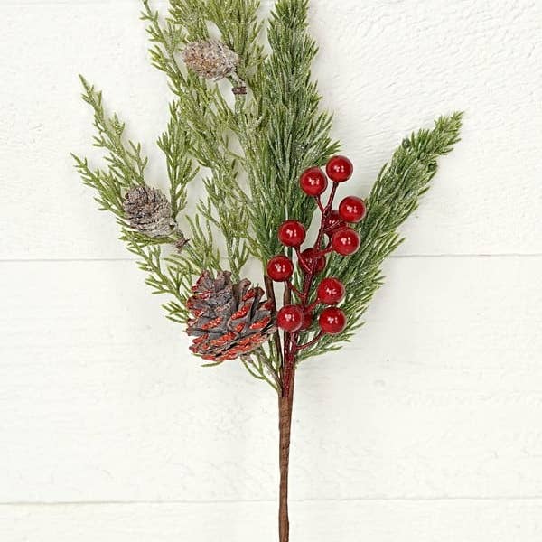 Impressive Enterprises, Inc. - Wholesale Christmas Decoration - 29965- 16IN PICK-FROSTED SOFT PINES WITH RED BERRIES-