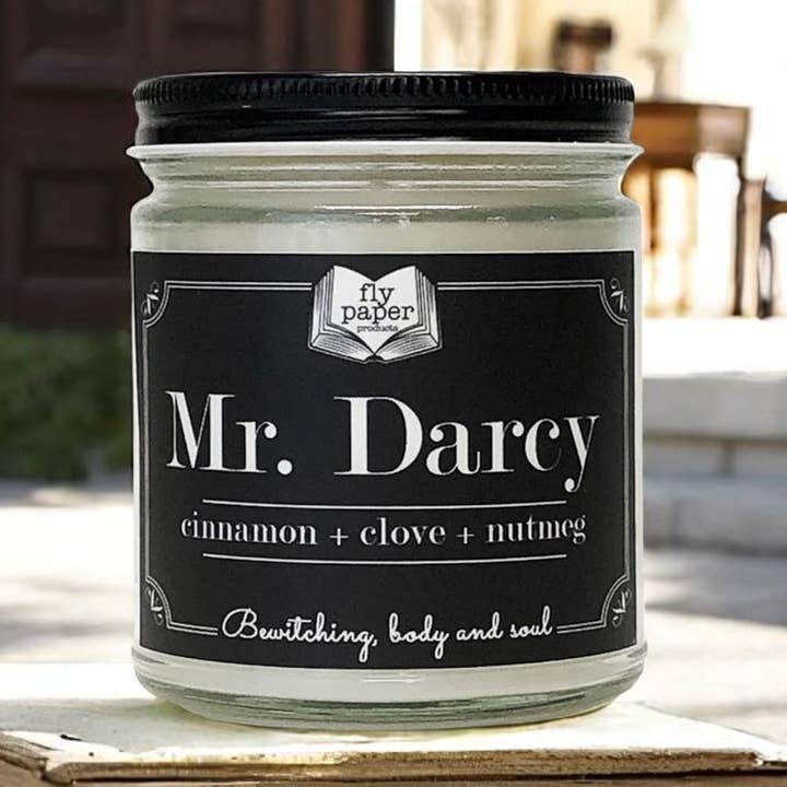 Mr Darcy 9oz Glass Candle Cinnamon + Clove + Nutmeg for wholesale by Fly Paper Products