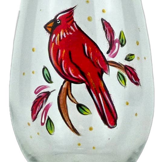 Cardinal Red Branch Hand Painted Wine Goblet for wholesale by Classy Art Designs, LLC