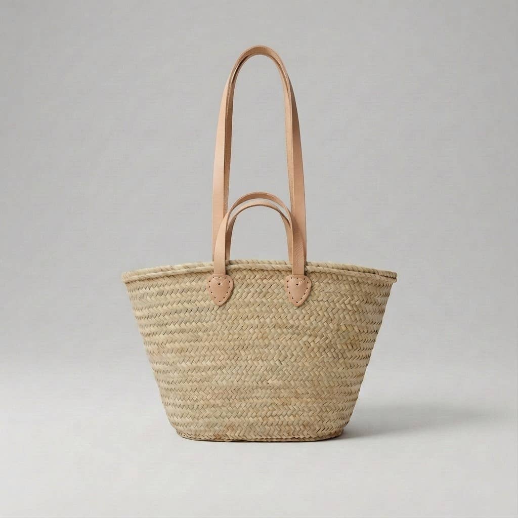 Melecraft - Wholesale Beach Bag - French Market Basket Straw Tote - Double Leather Handles7