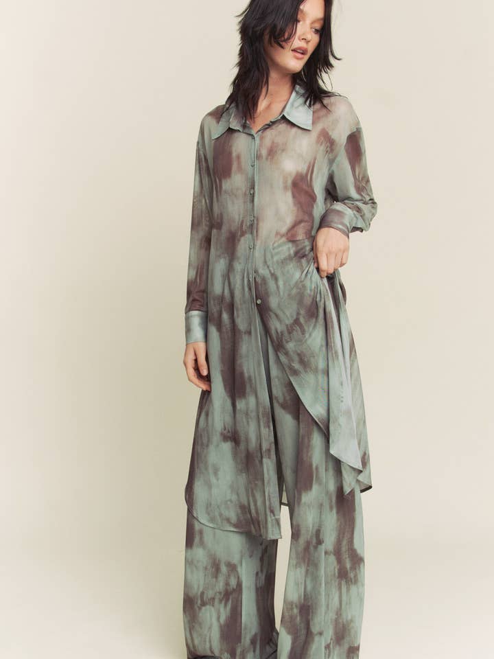 Batikfärgad meshskjorta med knappar och matchande byxor för wholesale av Hers & Mine