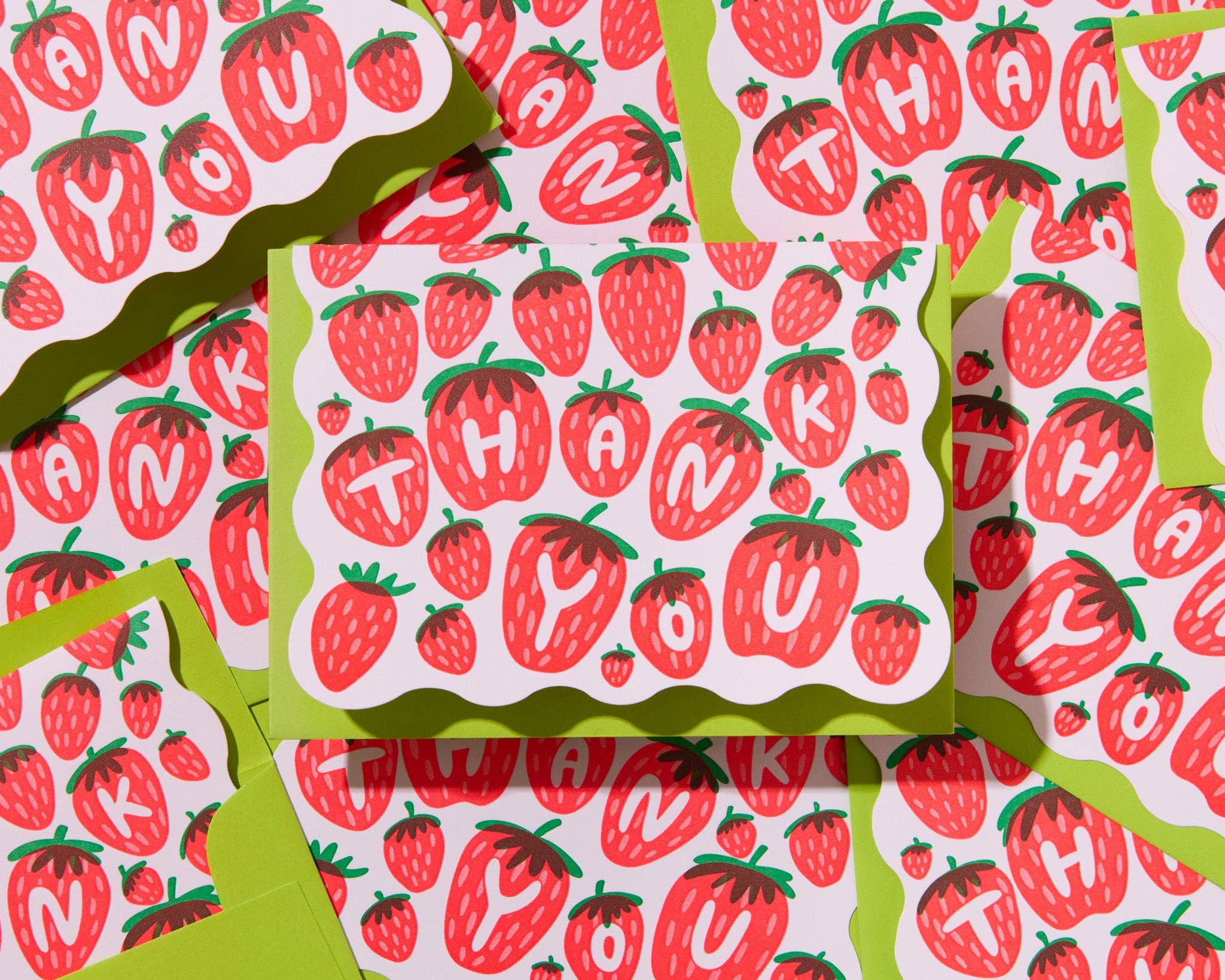 And Here We Are - Wholesale Stationery/Notecard Set - Strawberry Letterpress Scalloped Thank You Card Set (10) - Made in USA - Berry, Fruit, Garden  - Stocking stuffer, Holiday, Gift Guide0