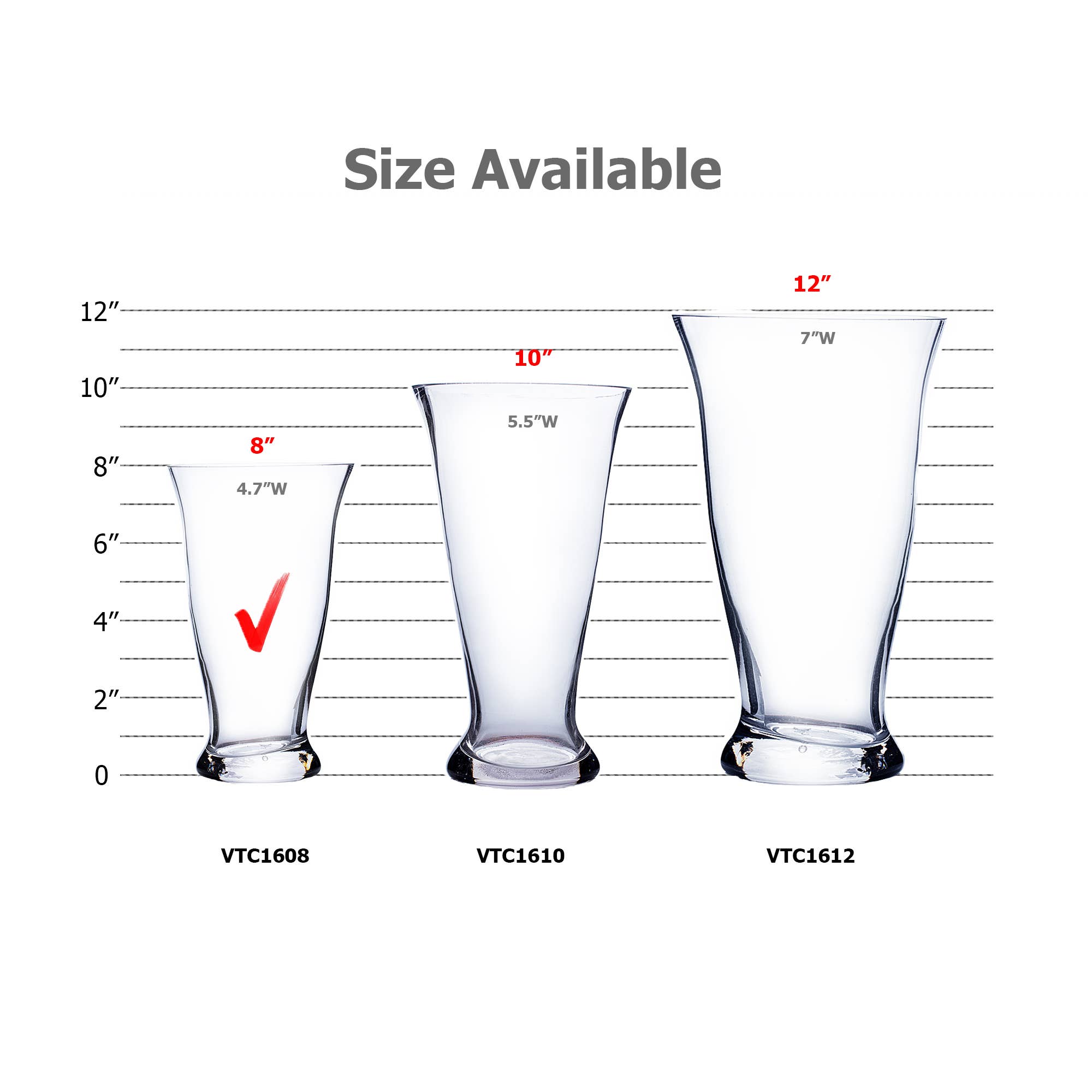 WGV International - Wholesale Vase - WGV Clear Tapered Floral Bouquet Vase - 8"H2