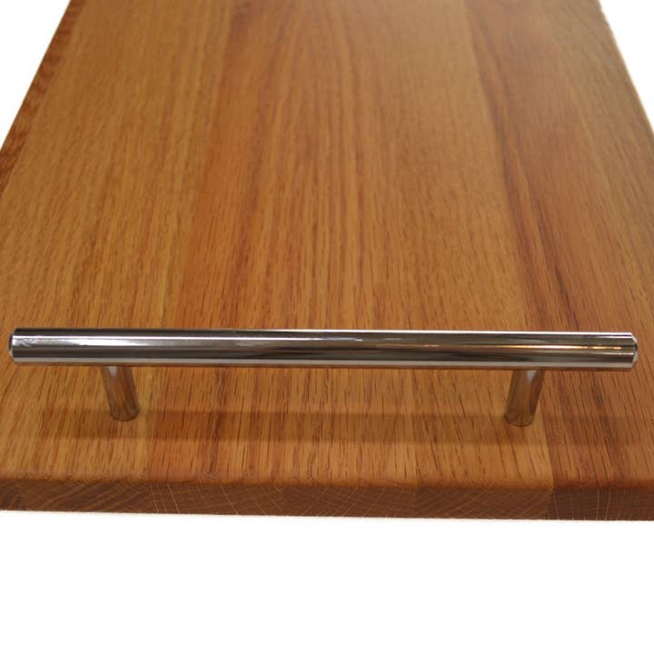 Solid Red Oak Cutting Board-Serving Tray, Chrome Handles for wholesale by American MainStreet Products LLC