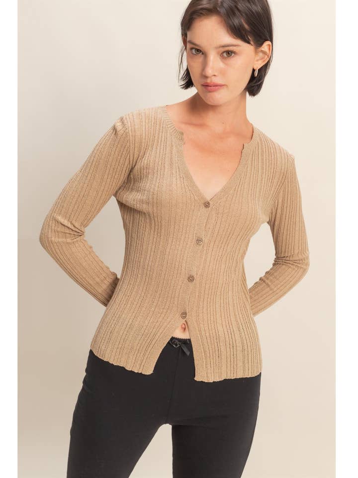 V-hals langærmet ribbet cardigan for engroshandel hos HYFVE
