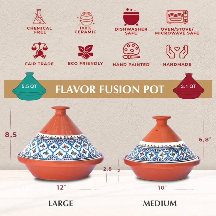 Kamsah - Wholesale Cooking Pot - Bohemian Classic Turquoise Large Tagine Pot
