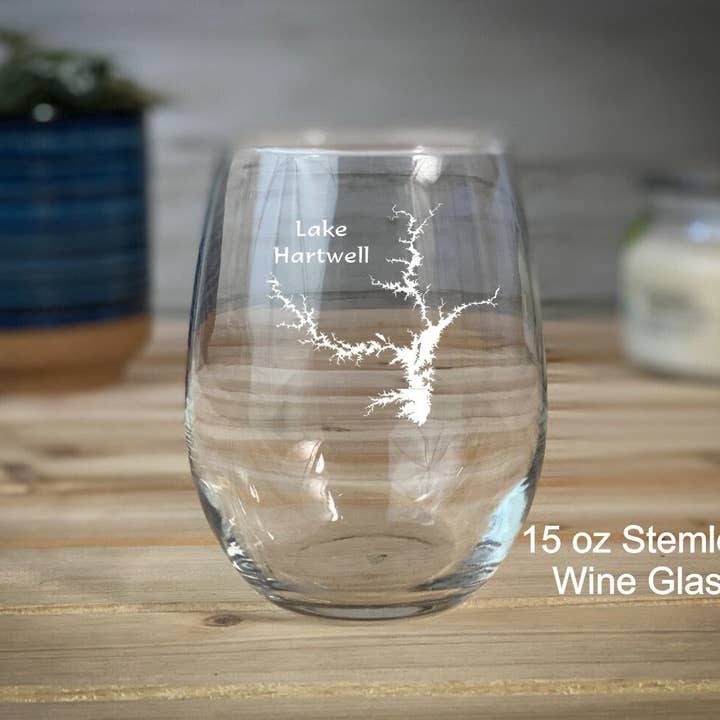 Adirondack Etching LLC - Wholesale Wine Glass - Lake Hartwell Georgia - 15 oz Stemless Wine Glass