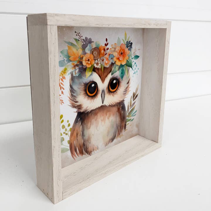 Hangout Home – Impressão artística por atacado – Boho Cute Owl Wall Art - Arte em Tela de Berçário - Moldura em Madeira1