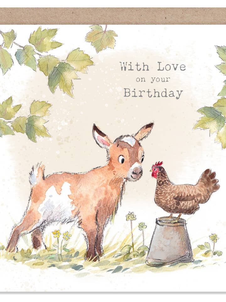 Birthday card - Goat and hen 'Buttercup Farm' - BF06 for wholesale by Paper Shed Design Ltd