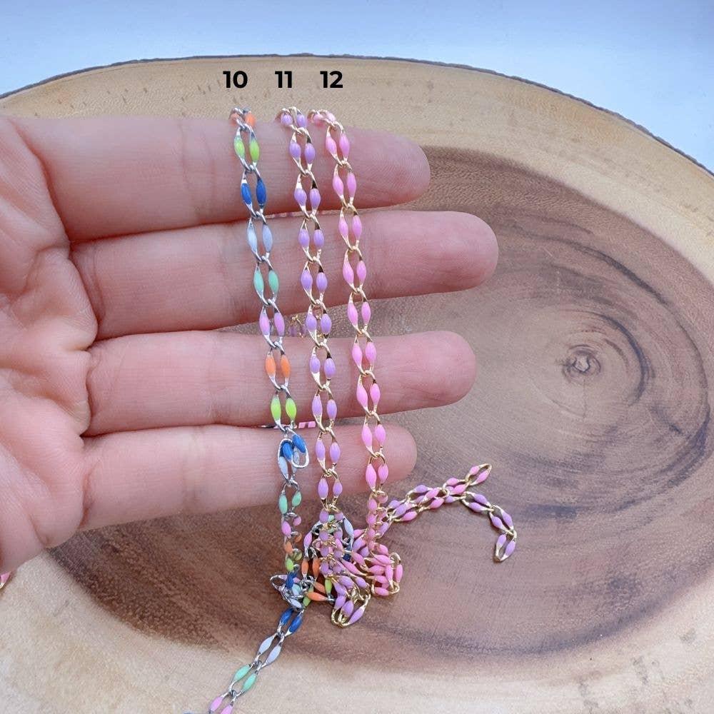Beads Creation - Wholesale Link & Chain Necklace - Multi color Enamel Rolo Cable Paperclip Chain by Foot, CH31514