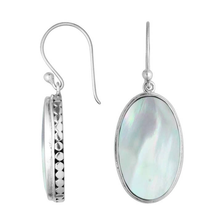 AE-6213-MOP Sterling Silver Oval Shape Earring With Mother Of Pearl for wholesale by Bali Designs