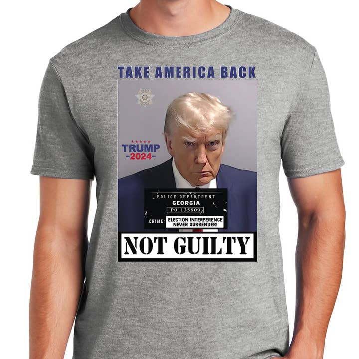 Trump Mugshot Shirt Not Guilty Grey S-2XL for wholesale by Coastal