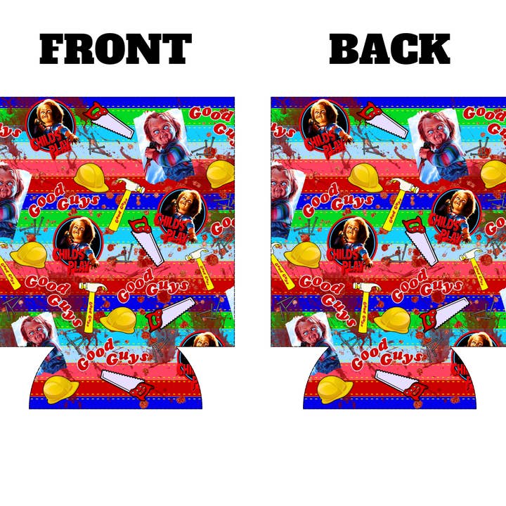 Chucky Collage Can Cooler for wholesale by Graveyard Offerings