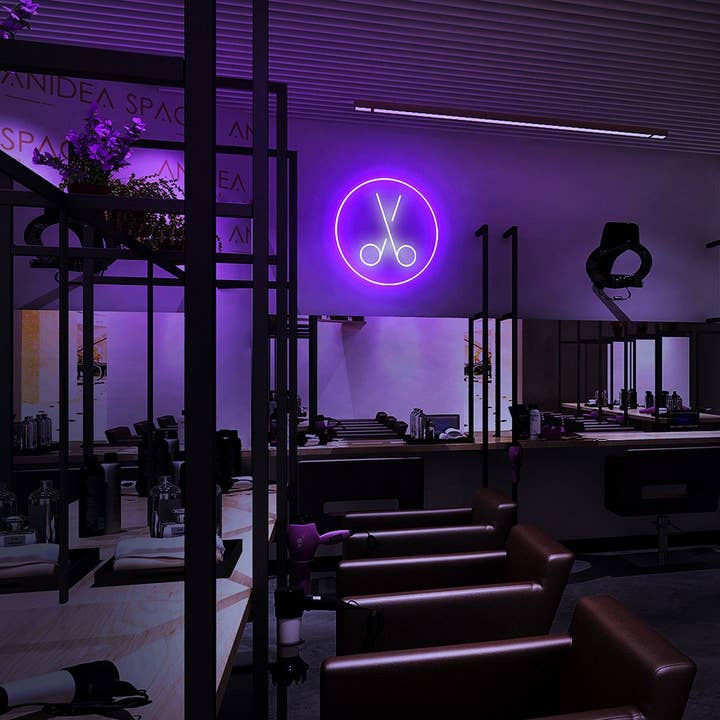 Frisørsalon saks neonskilt for engroshandel hos Aoos Custom