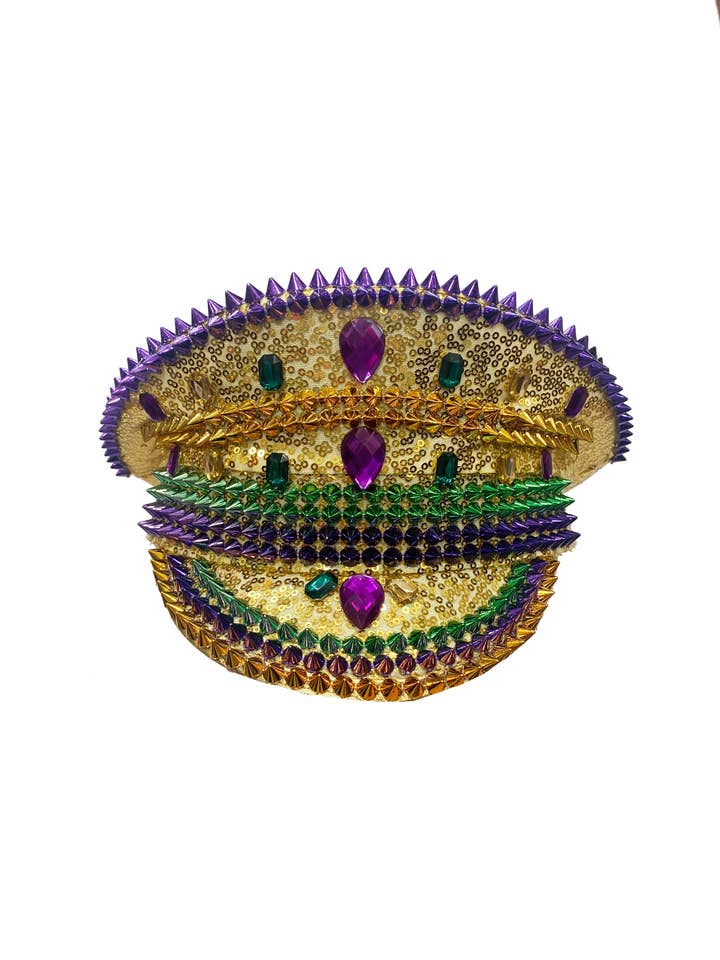 Cappello da direttore d'orchestra: viola, verde, oro per la vendita all'ingrosso da parte di Mardi Gras Creations