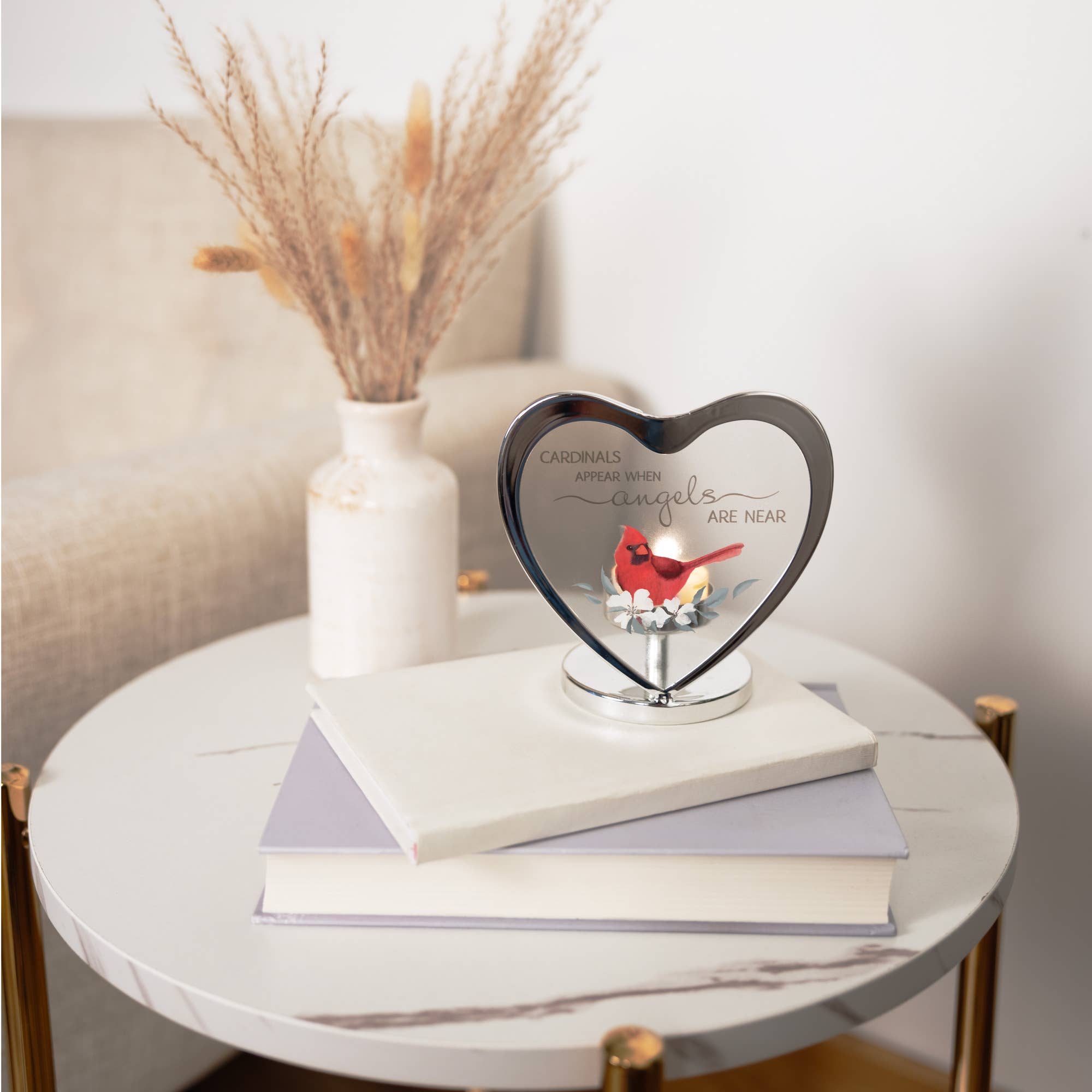 Pavilion - Wholesale Candle Holder - Cardinals Appear - 5" Glass Heart Tea Light Holder2