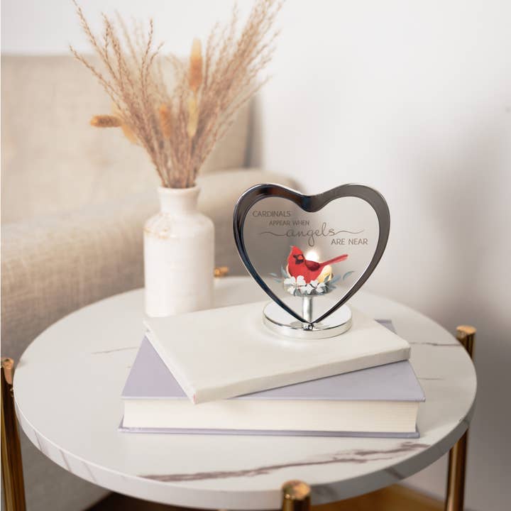 Pavilion - Wholesale Candle Holder - Cardinals Appear - 5" Glass Heart Tea Light Holder2