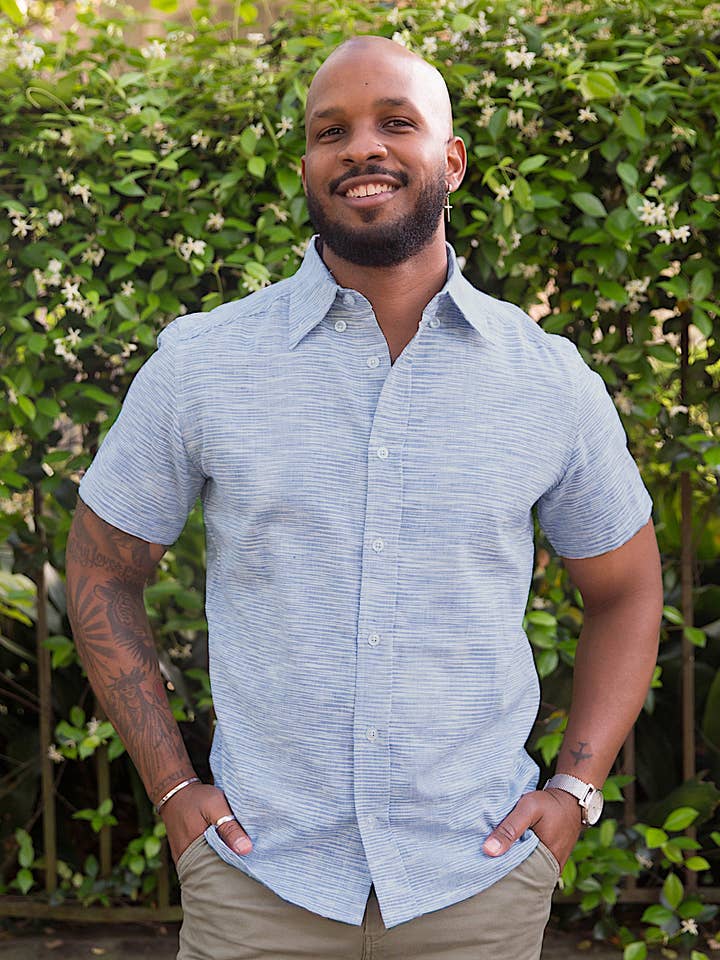 Camisa azul claro Ikat hombre botón abajo para venta al por mayor de Passion Lilie