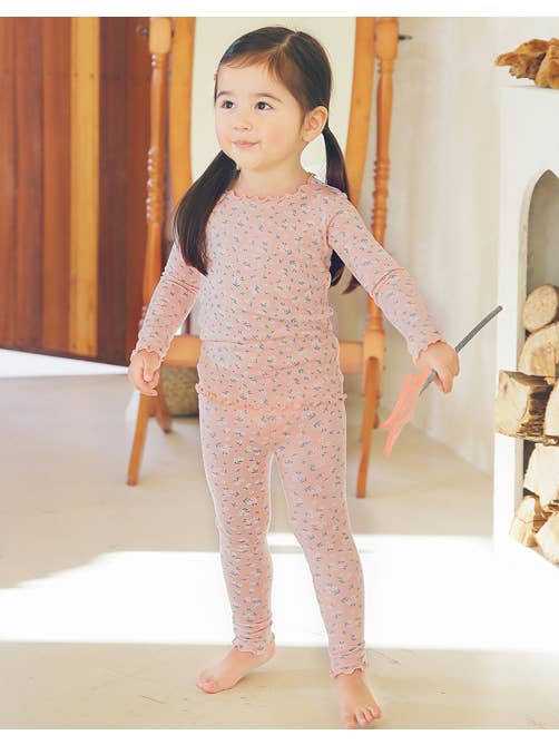 Rose Pyjama à manches longues en modal froncé Bouquet rose en vente sur Faire2