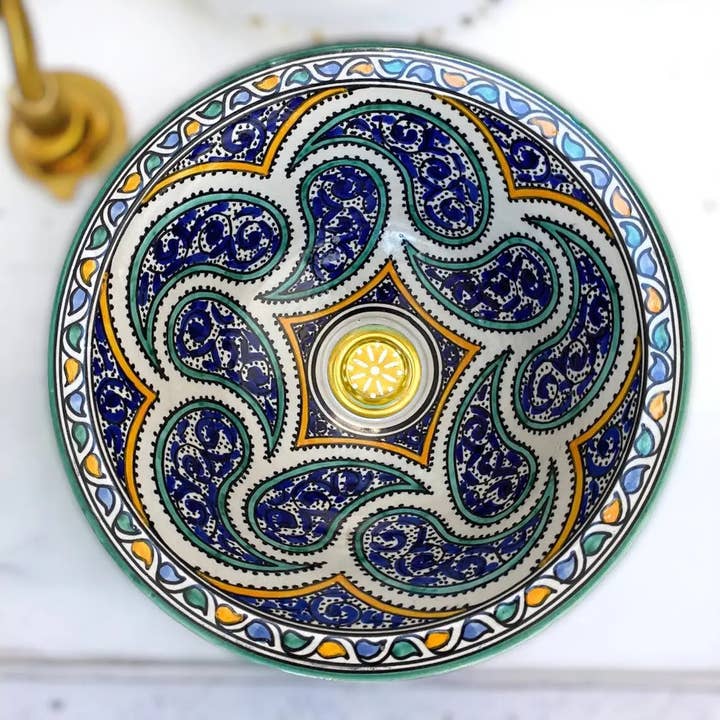 Moroccan Sink - Wholesale Bathroom Accessory Set - Blue Hand-Painted Bathroom & Kitchen Sink