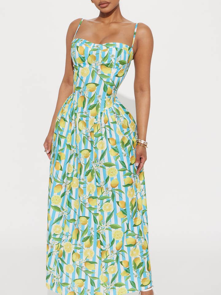 STRIPE LEMON MIDI DRESS for wholesale by 5besties inc