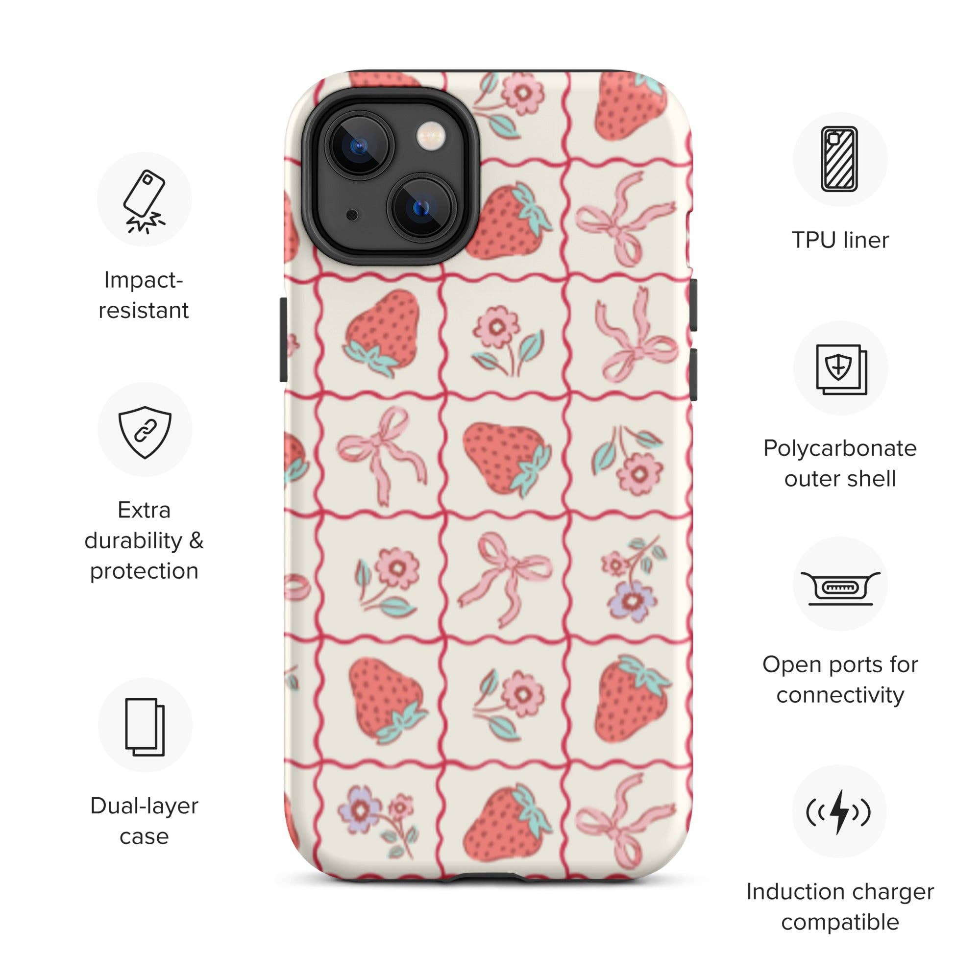 CrescentCatCo - Wholesale Phone Case - Women's - Coquette Girly Strawberry and Bow iPhone Case25