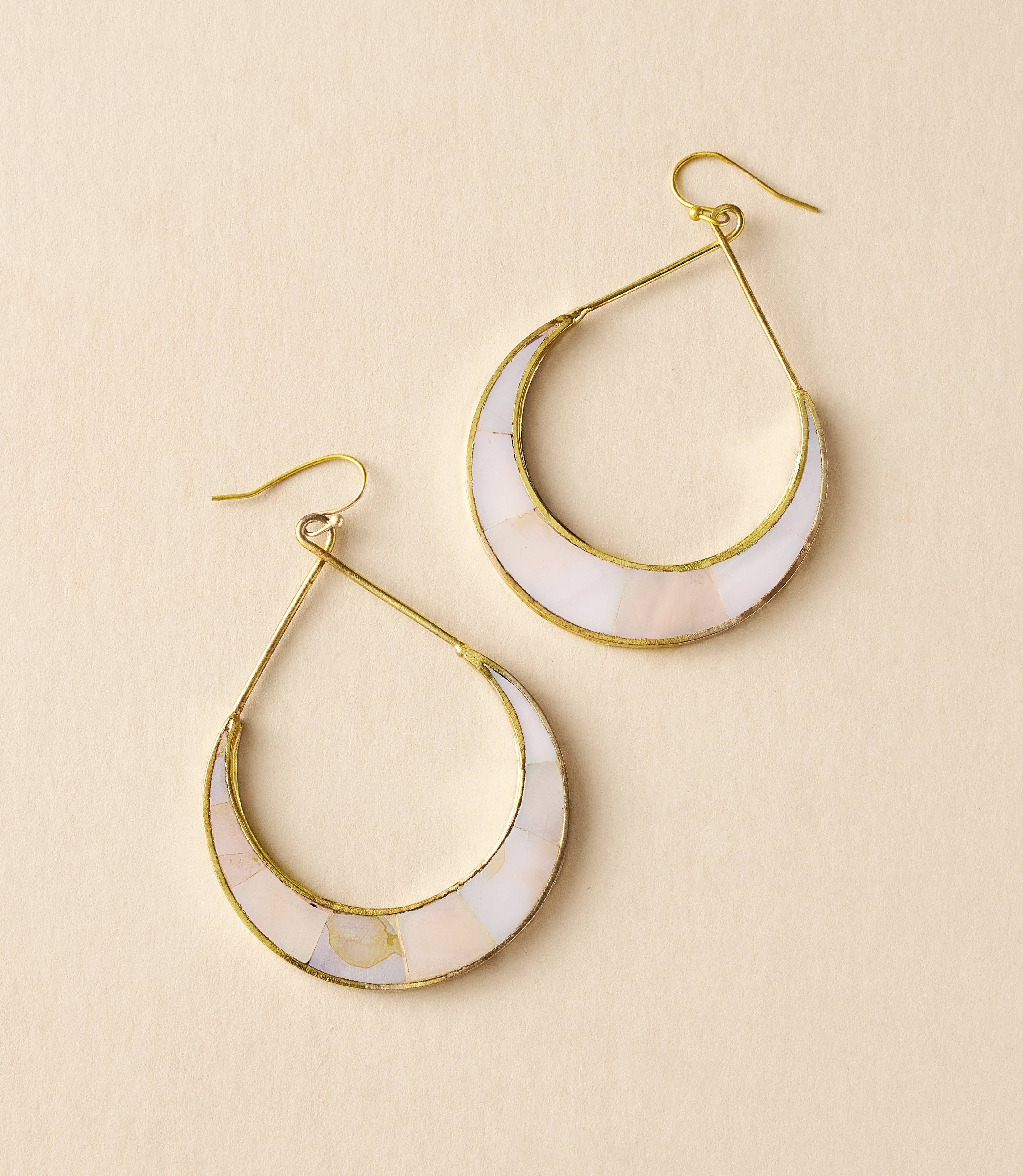 Matr Boomie Fair Trade - Wholesale Hoop Earrings - Rajani Crescent Mother of Pearl Hoop Earrings