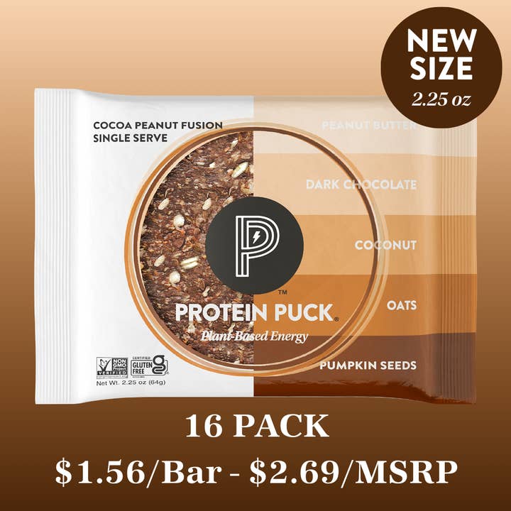 Protein Puck - Wholesale Snack Bar - Cocoa Peanut Fusion (Peanut Butter, Chocolate) (16 - 2.25oz Bars)10