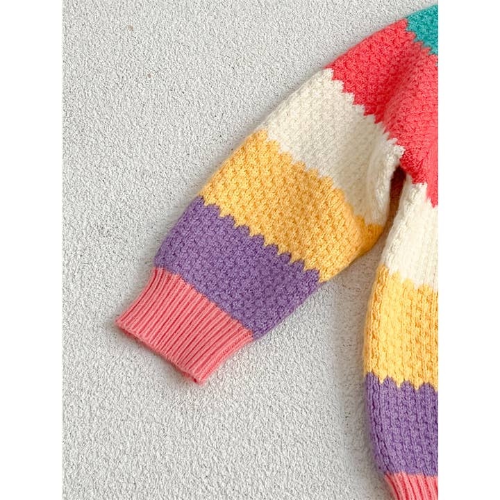 Rosa Strickpullover mit Streifen in Regenbogenfarben für Mädchen für den Großhandel auf Faire6