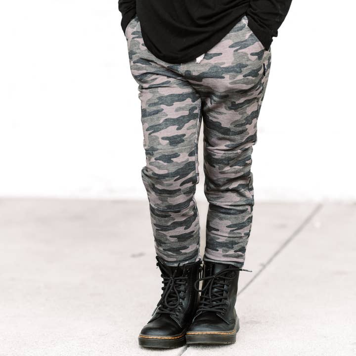 JOGGERS- Chris Camo Bamboo French Terry for wholesale by millie + roo LLC
