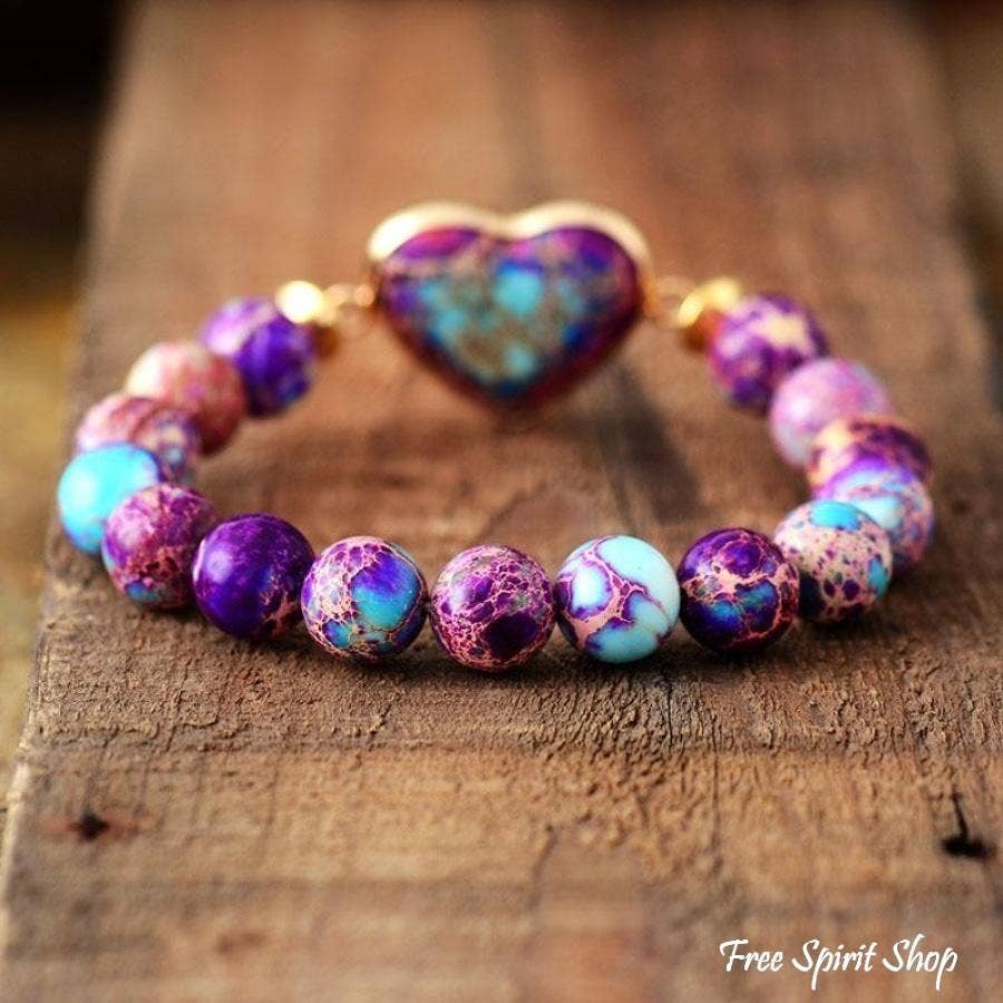 Free Spirit Shop - Wholesale Beaded Bracelet - Handmade Purple Jasper LOVE Bead Bracelet, Boho Heart Band1