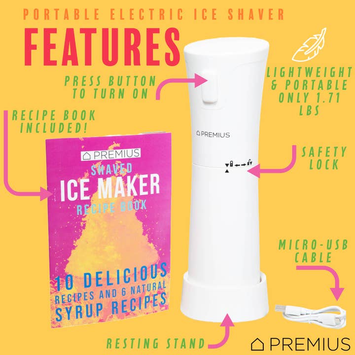 ShopBobbys - Wholesale Kitchen Appliance - PREMIUS Rechargeable Cordless Hawaiian Shaved Ice Maker, Snow Cone Machine, White