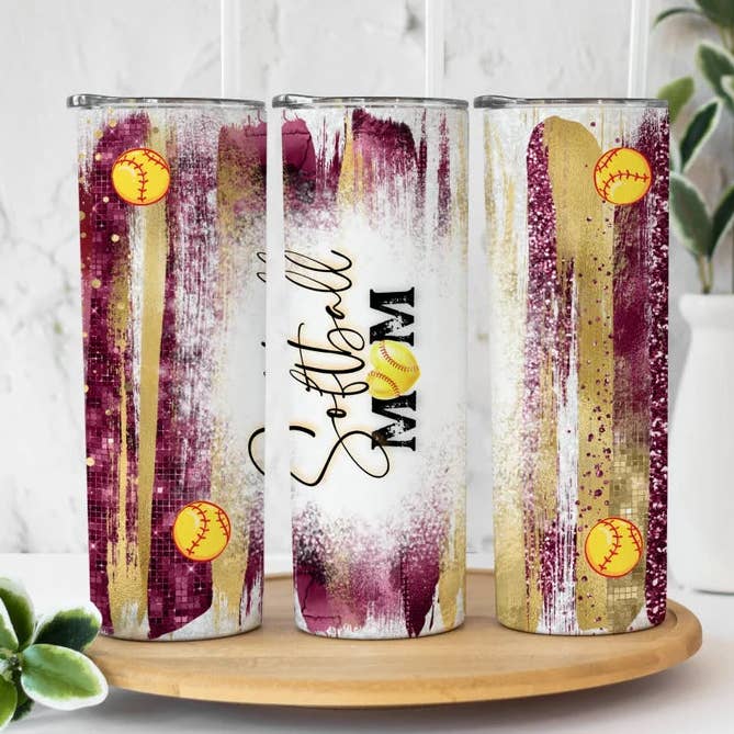 Softball Mom Kastanienbrauner goldener Leopard | Tumbler für den Großhandel von Designs by Robyn