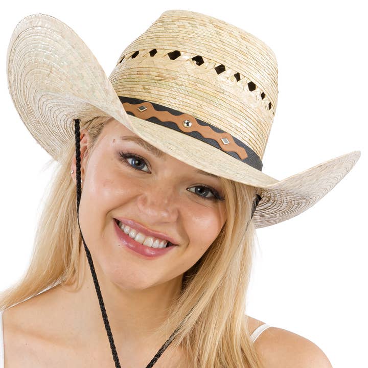 Cap Zone - Wholesale Cowboy Hat - Women's - Vented Chl Taco Brim Palm Straw Cowboy Hat