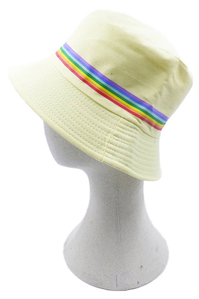 Hana - Wholesale Bucket Hat - Women's - Rainbow Trim Solid Bucket Hat13